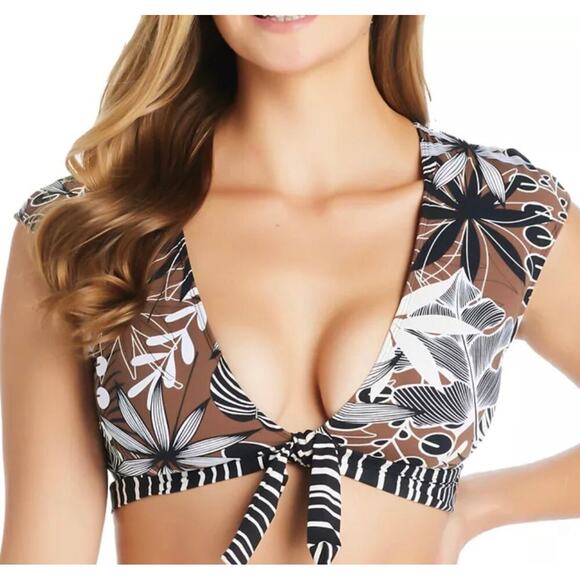 Bleu Rod Beattie Bold Moves Cap Sleeve Tie Front Bikini Top 6 NWT - Picture 1 of 2